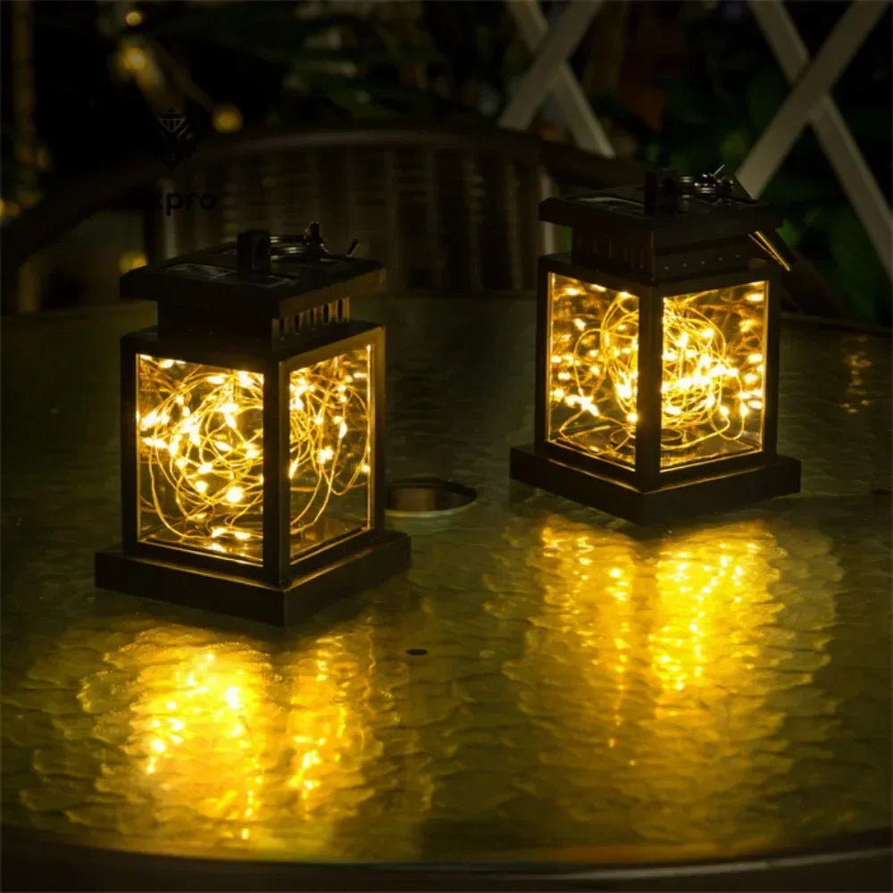 Solar Led Lantern With Wire Lights - Decorative Garden Lamp For Outdoor Areas And Patios