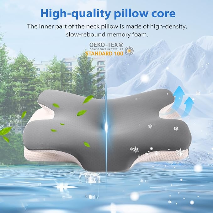 Memory Foam Pillow, Comfortable Pillow, Supportive Neck pillow, Ergonomic side sleeper pillow (GREY)