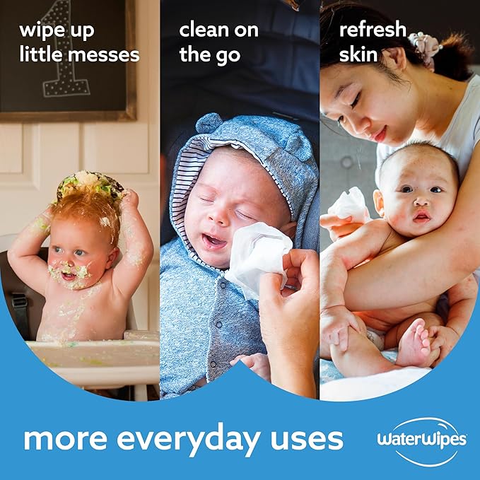 WaterWipes Plastic-Free Original Baby Wipes, 99.9% Water Based Wipes, Unscented for Sensitive Skin, 720 count (Pack of 12)
